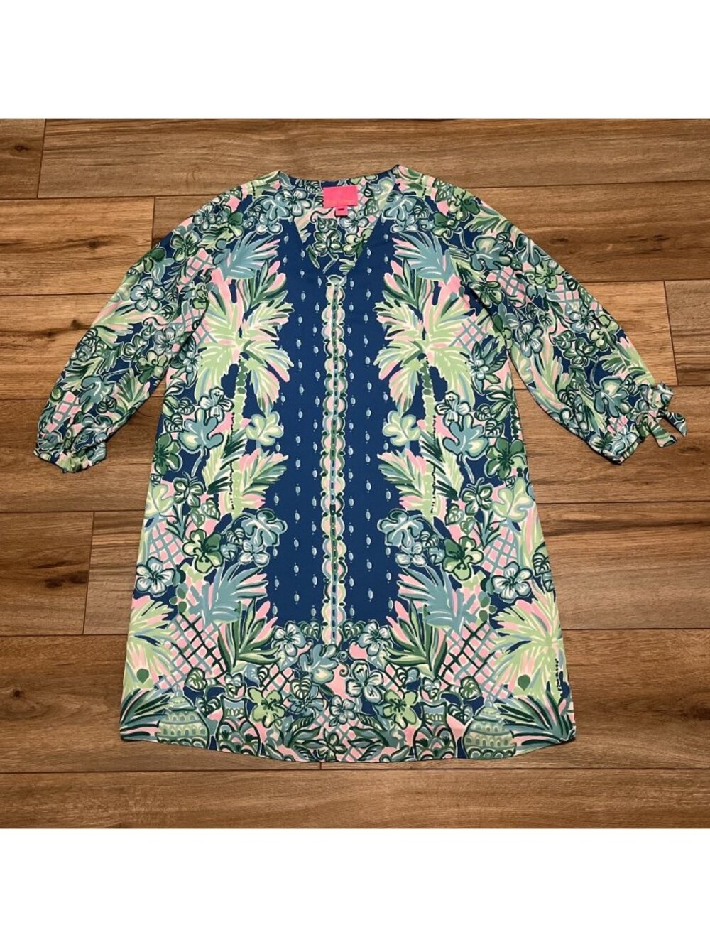 Lilly Pulitzer Pamela Shift Dress SZ Medium Macaw Blue Coconut Row Floral Lined